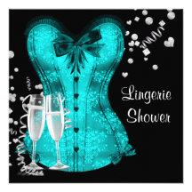 Black Teal Blue Corset Lingerie Bridal Shower Custom Announcement