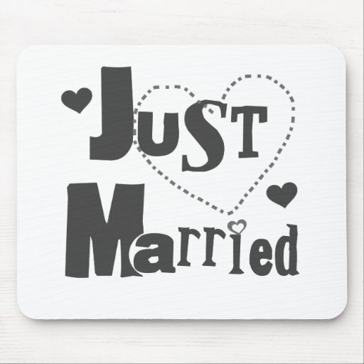 Black Text with Heart Just Married Mouse Mats