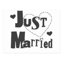Black Text with Heart Just Married Postcard
