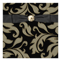 Black Tie Black Gold Damask Party Invitation