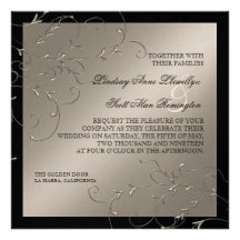 Black Tie Elegance, Silver Wedding Invitations