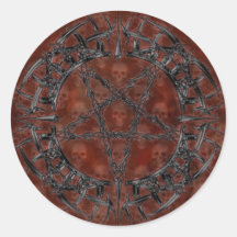 Black Tribal Pentagram Round Stickers