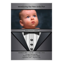 Black Tuxedo Boy Photo Birth Announcement