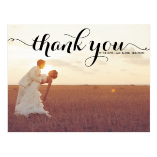 BLACK TYPOGRAPHY SCRIPT WEDDING THANK YOU POSTCARD