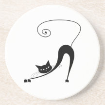 Black Whimsy Kitty 2 Drink Coaster