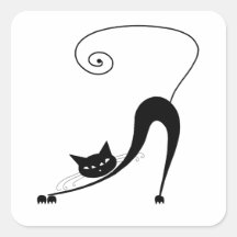 Black Whimsy Kitty 2 Square Stickers
