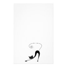 Black Whimsy Kitty 2 Stationery