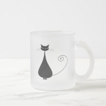 Black Whimsy Kitty 4 Coffee Mugs