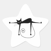 Black Whimsy Kitty 8 Star Stickers