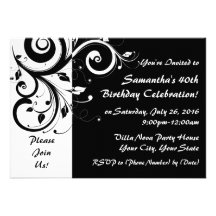 Black+White 5x7 Reverse Swirl 40 Party Invitations