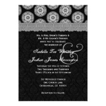 Black White Antique Silver Gray Lace Wedding 29 Custom Invitation