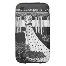 Black White Beardsley Art Nouveau Lady Tough iPhone 3 Covers