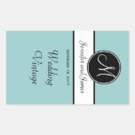 Black White Blue Monogram Wedding Wine Label Sticker