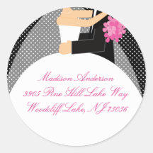Black & White Bride & Groom Address Label Sticker