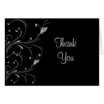 Black & White Butterfly Scroll Thank You Card