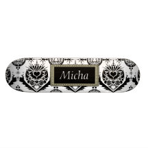 Black & White Classy Baroque Golden Monogram Custom Skateboard