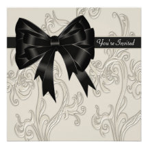 Black White Cream Swirl Party Invitation Template