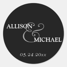 Black white custom ampersand wedding favour label sticker