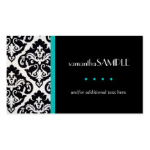 Black & White Damask, Aqua Teal Business Card Templates