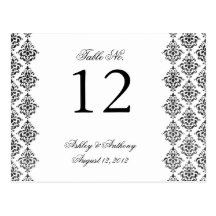 Black White Damask Arabesque Table Number Card Post Cards
