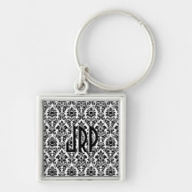 Black & White Damask Keychains
