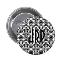 Black & White Damask Pinback Button