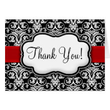 Black/White Damask Red Ribbon Cards