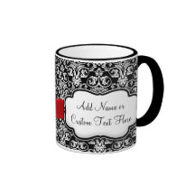 Black/White Damask Red Ribbon Coffee Mug