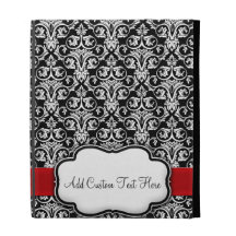 Black/White Damask Red Ribbon iPad Cases