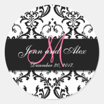 Black White Damask Save the Date Stickers