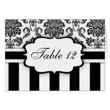 Black White Damask Stripe Table Number Greeting Card