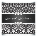 Black White Damask Sweet 16 Party Personalised Announcements