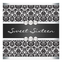 Black White Damask Sweet 16 Party Personalised Announcements
