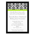 Black/White Damask w/Chartreuse Green Accent Strip Invitation