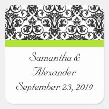 Black/White Damask w/Chartreuse Green Accent Strip Square Sticker