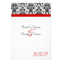 Black/White Damask w/ Ravishing Red Accent Custom Announcements