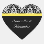 Black/White Damask w/Vibrant Yellow Heart Sticker