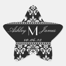 Black White Damask Wedding Favour Label Star Stickers