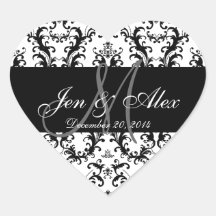 Black White Damask Wedding Favour Stickers