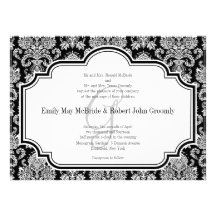 Black White Damask Wedding Invitations Monogrammed