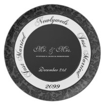 Black & White Damask Wedding Plate