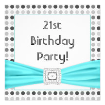 Black White Dots Teal Diamond 21st Birthday Party Custom Invitations