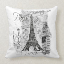 Black & White Eiffel Tower Scene pillows