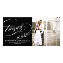 Black White Elegant Script Wedding Thank You Custom Photo Card