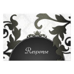 Black & White Floral Damask Wedding Response RSVP Personalized Invitations