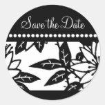 Black  White Floral Save the Date Envelope Seals Round Sticker
