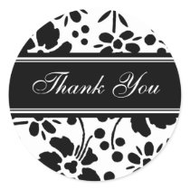 Black & White Floral Thank You Envelope Seals Stickers