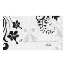 Black White Floral Wedding Place or Escort Cards Business Card Templates