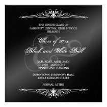 Black white formals dance ball prom elegant square invitations