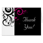 Black, White, Fuchsia Reverse Swirl Thank You Card